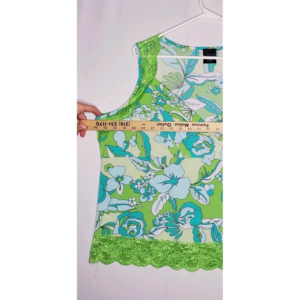 Vtg Y2K Lace Trim Empire Tank Top Women 2X Bold Quirky Retro Floral 90s... - Picture 5 of 7